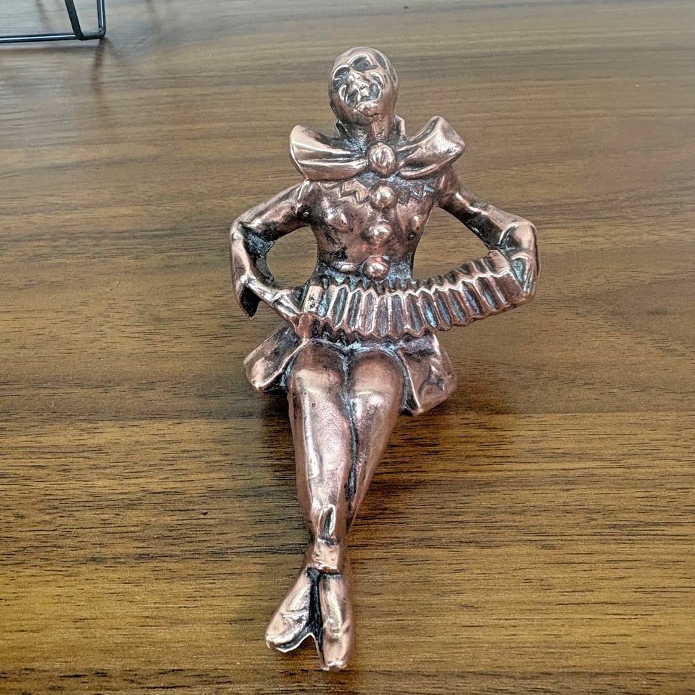 Antique Art Deco Bronze Jester Accordion Sculpture Shelf Sitter